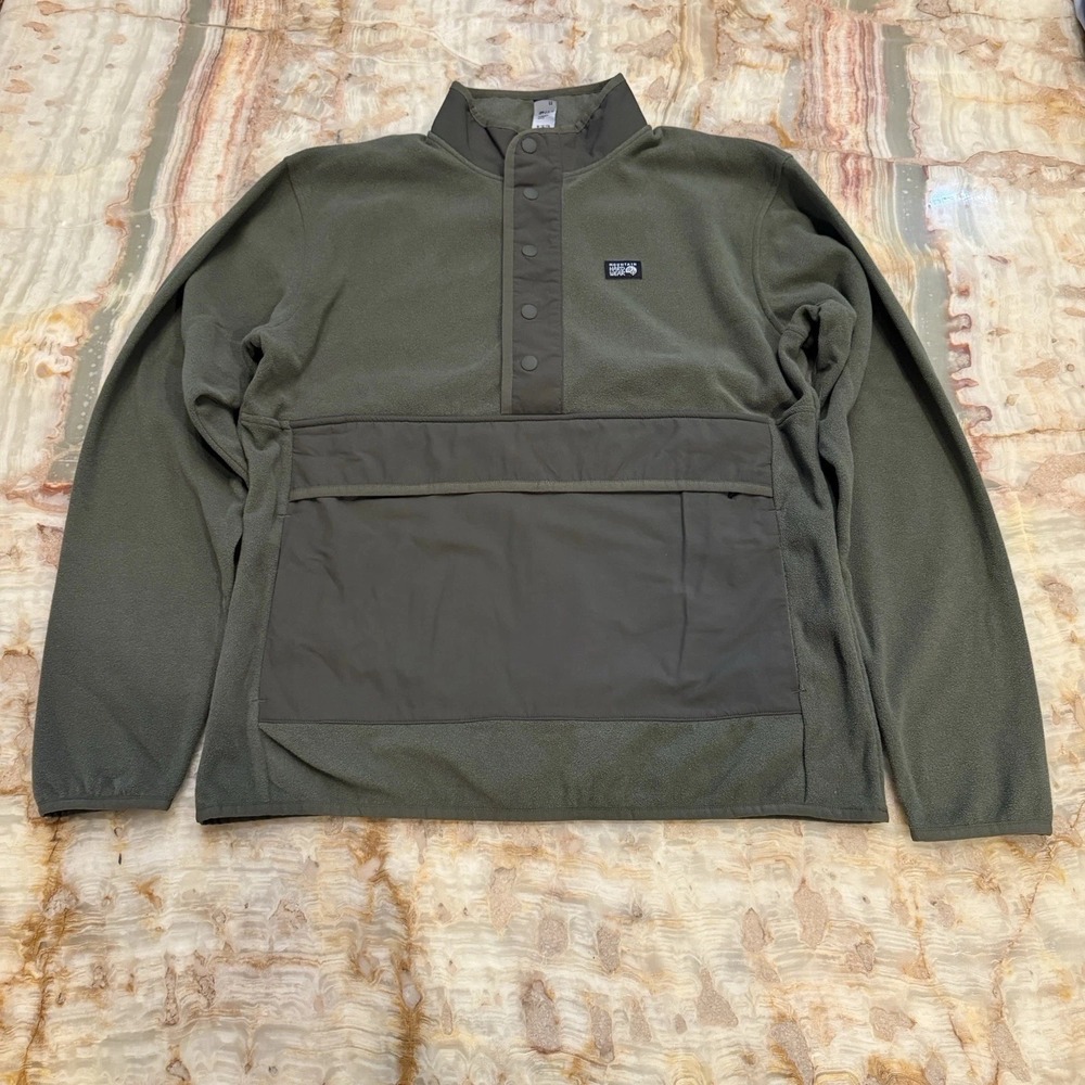 Mountain Hardwear‎ Mens Fleece Pullover Jacket Green Snap Neck Outdoor Hiking M